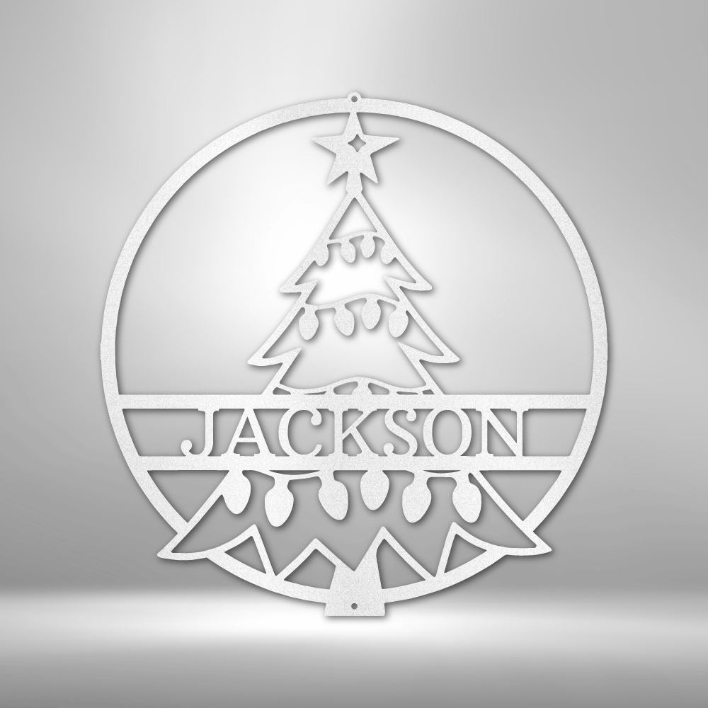Custom Christmas Tree With Name Monogram - Steel Sign Holiday Wall Decor Custom White 12"