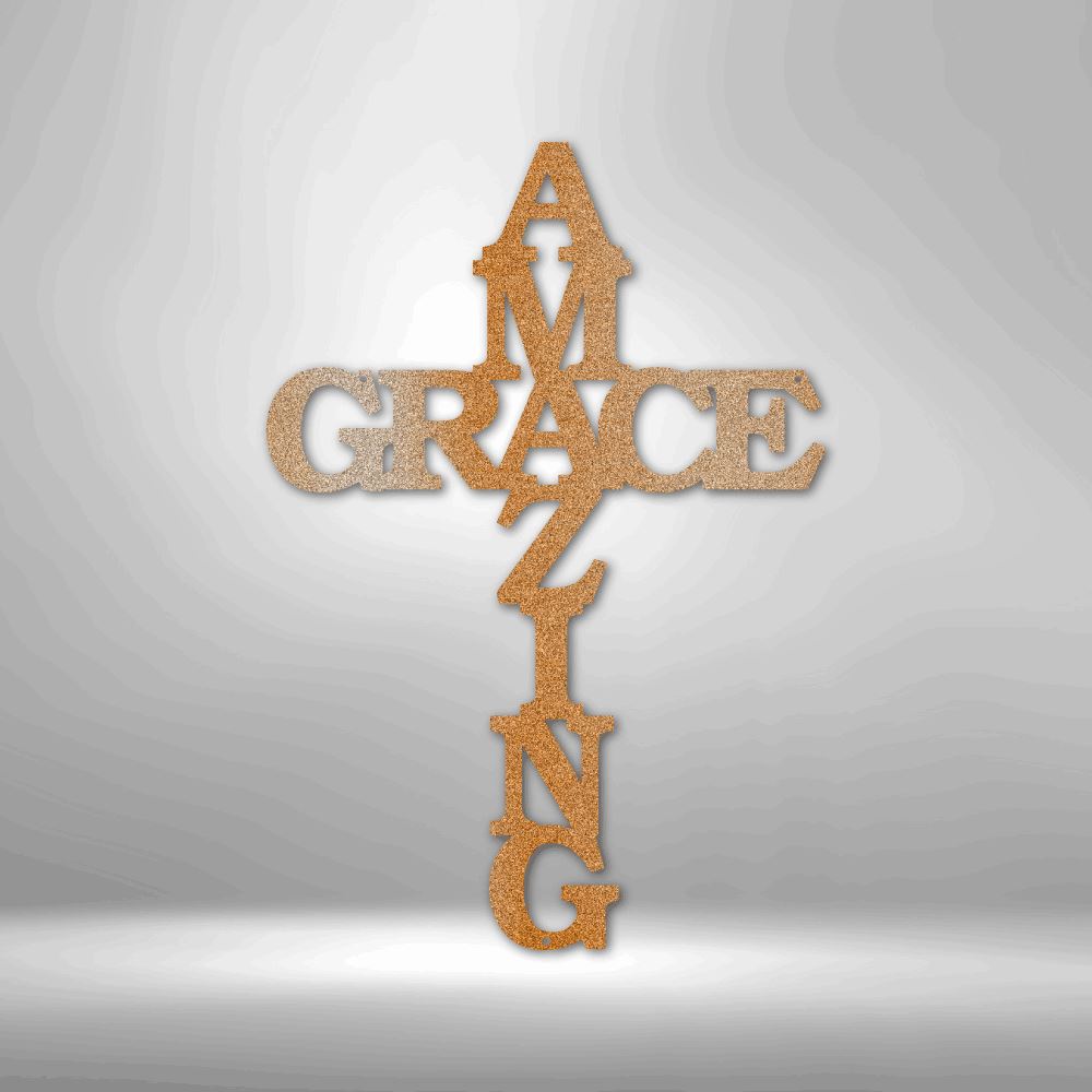 Christian Wall Decor - Amazing Grace Cross - Steel Sign Custom Copper 12"