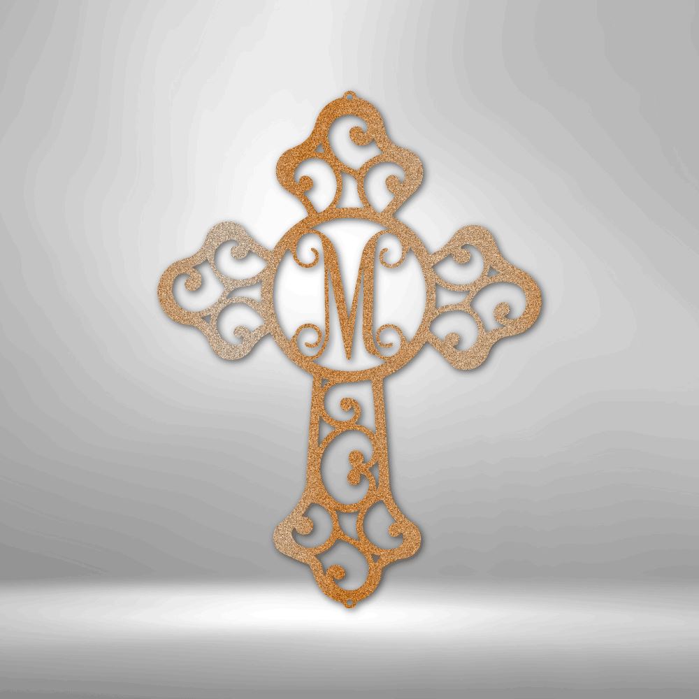 Custom Initial Cross Monogram - Steel Sign Christian Wall Decor Custom Copper 12"