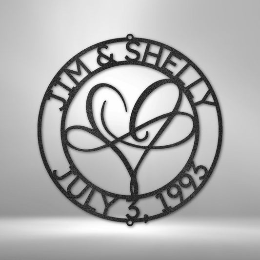 Custom Infinite Love Monogram - Steel Sign Wedding Wall Decor Custom Black 12"