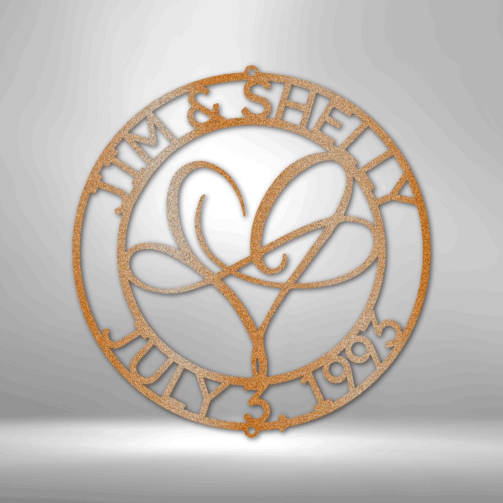 Custom Infinite Love Monogram - Steel Sign Wedding Wall Decor Custom Copper 12"