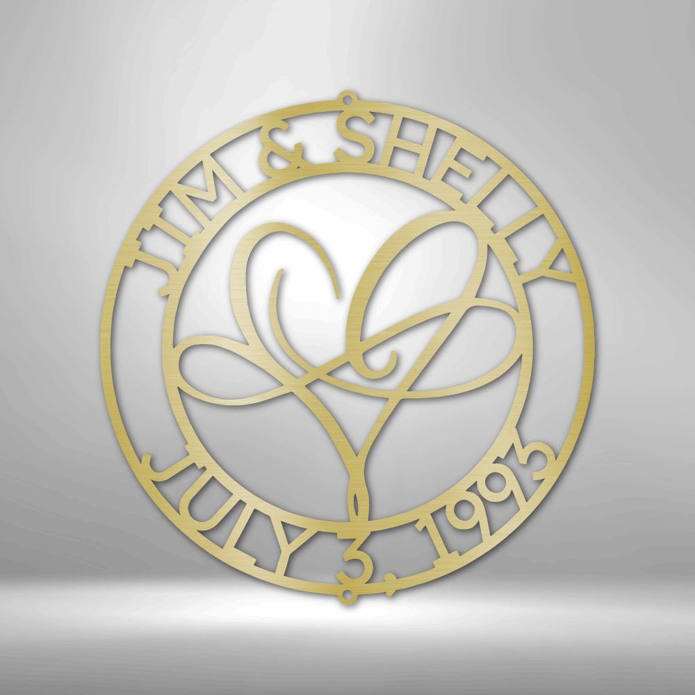 Custom Infinite Love Monogram - Steel Sign Wedding Wall Decor Custom Gold 12"