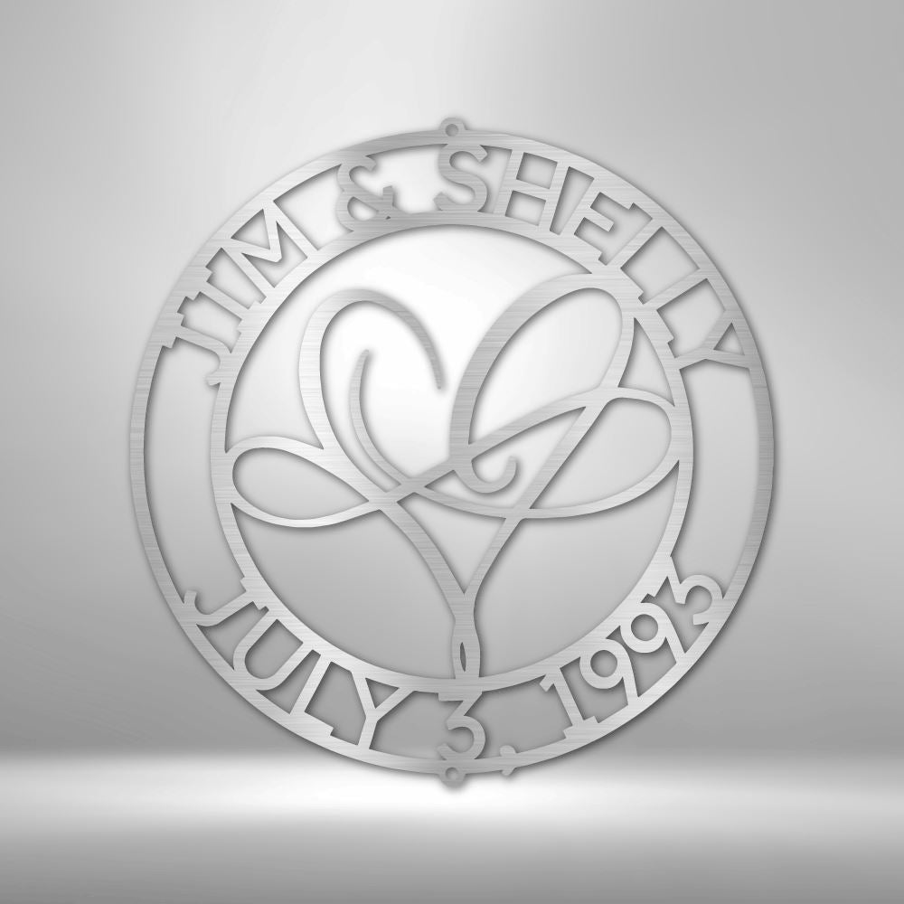 Custom Infinite Love Monogram - Steel Sign Wedding Wall Decor Custom Silver 12"
