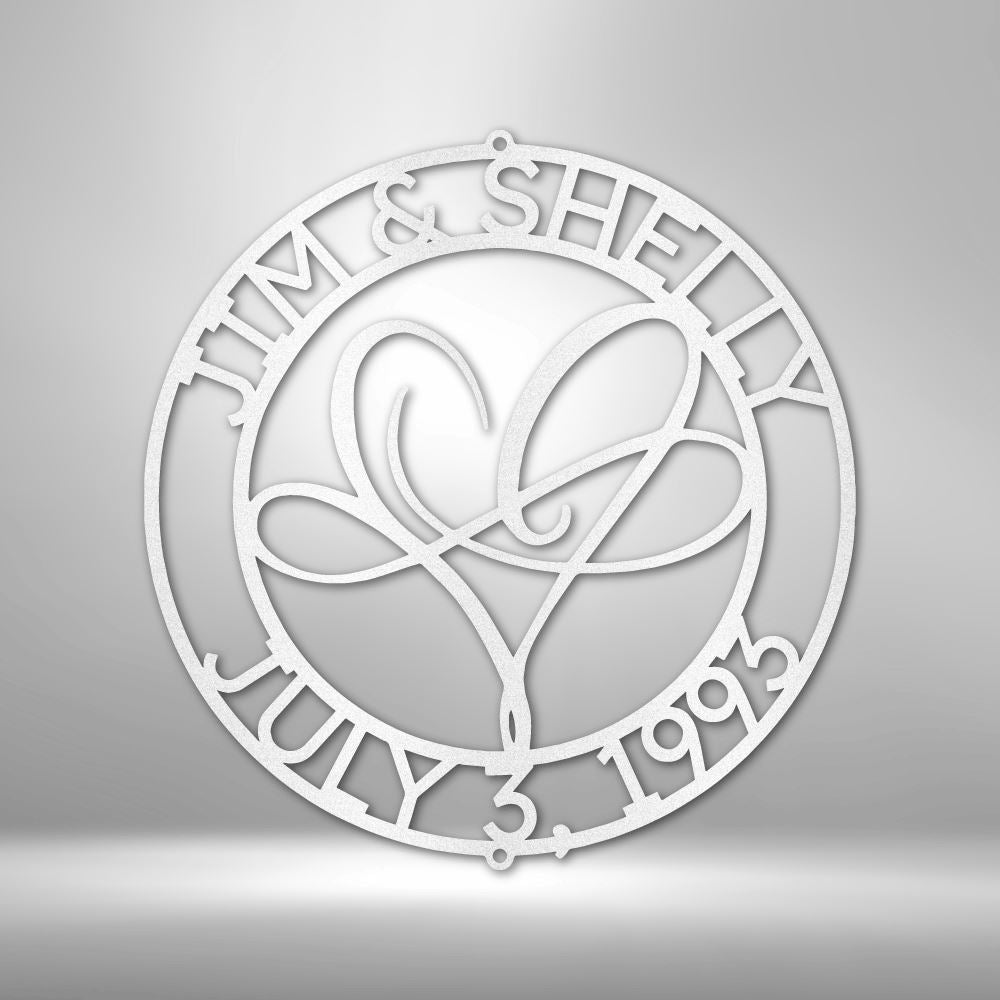 Custom Infinite Love Monogram - Steel Sign Wedding Wall Decor Custom White 12"
