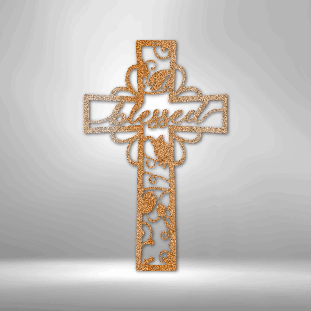 Blessed Cross - Steel Sign Christian Wall Decor Custom Copper 12"