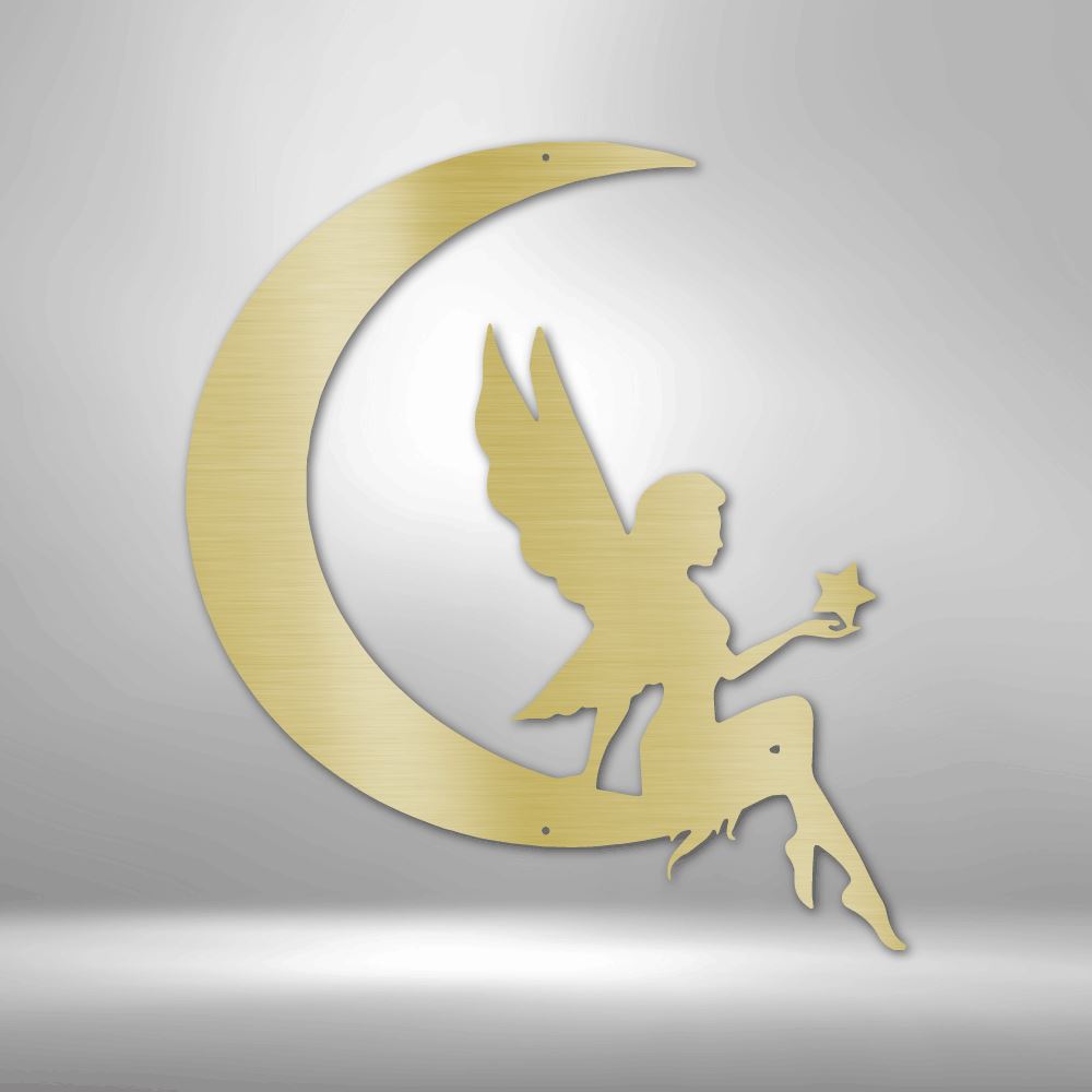 Fairy Moon - Steel Sign Wall Decor Custom Gold 12"