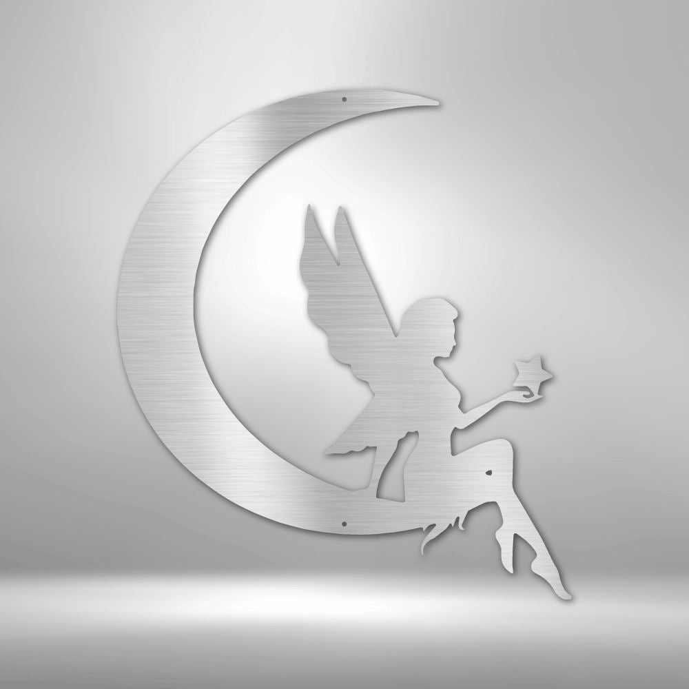 Fairy Moon - Steel Sign Wall Decor Custom Silver 12"