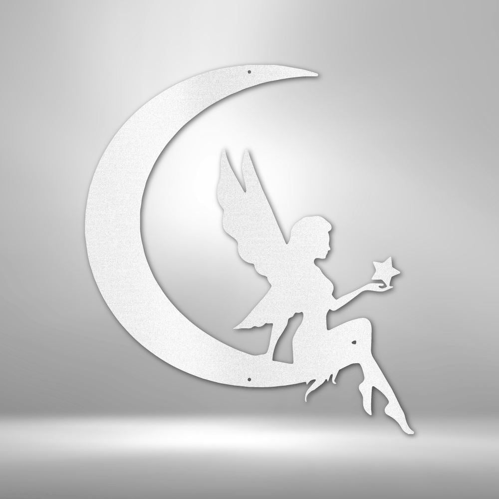 Fairy Moon - Steel Sign Wall Decor Custom White 12"
