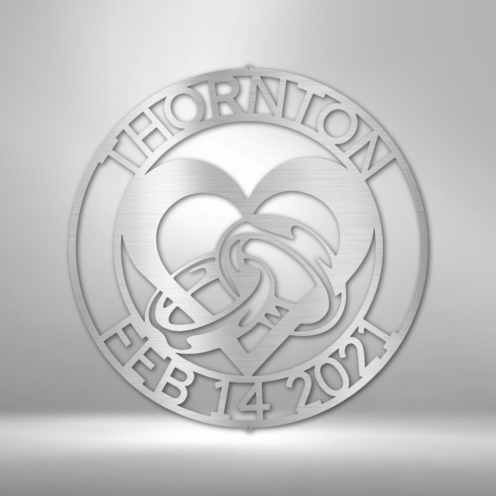 Custom Engagement Monogram - Steel Sign Wedding Wall Decor Custom Silver 12"