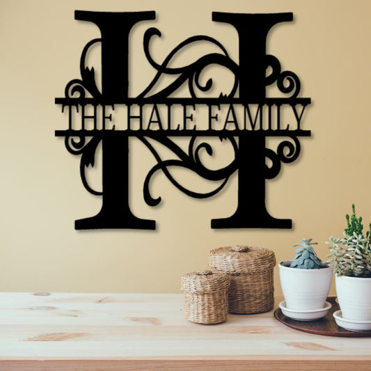 Split Letter Steel Monogram Wall Art Sign - Personalized With Your Family Name Custom Black 15"