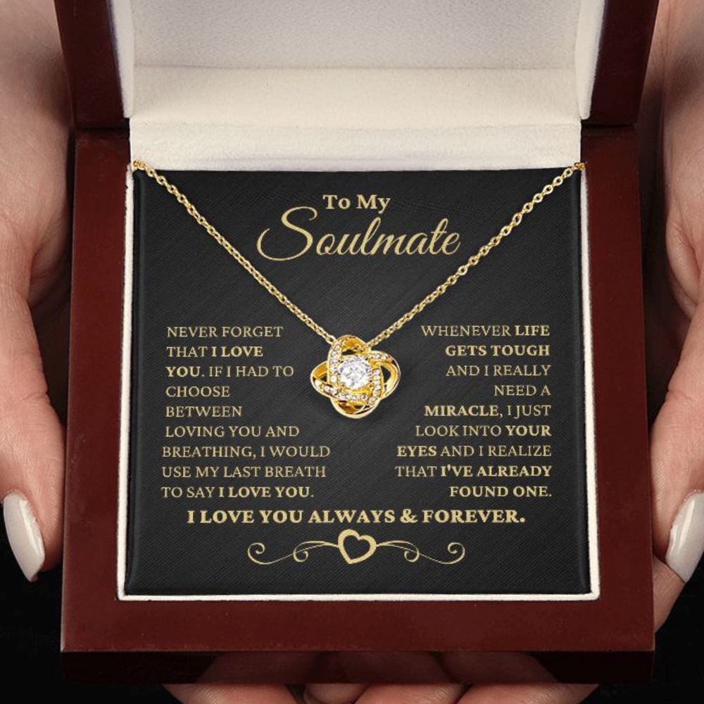 Gift for Soulmate "I Just Look Into Your Eyes" Gold Necklace Jewelry 18K Yellow Gold Finish Mahogany Style Luxury Box (w/LED)