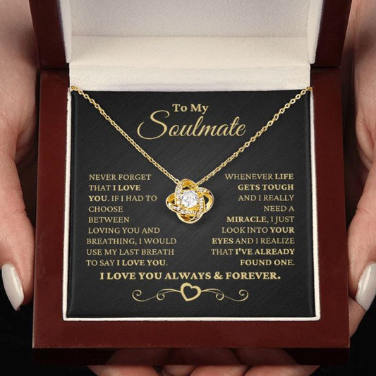 Gift for Soulmate "I Just Look Into Your Eyes" Gold Necklace Jewelry 18K Yellow Gold Finish Mahogany Style Luxury Box (w/LED)