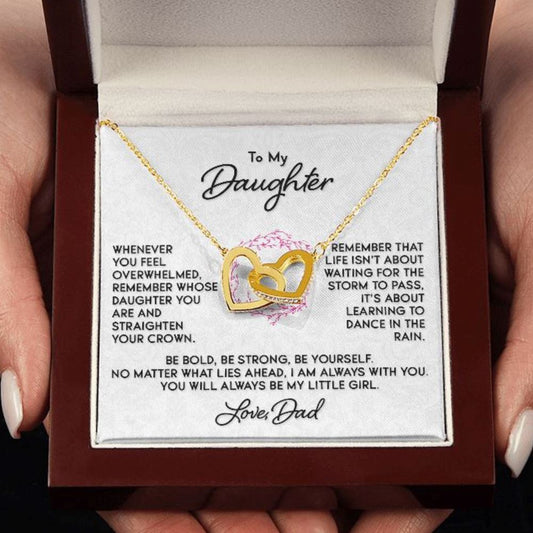 Gift for Daughter "Dance In The Rain" Love Dad Necklace Jewelry 18K Yellow Gold Finish Mahogany Style Luxury Box (w/LED)