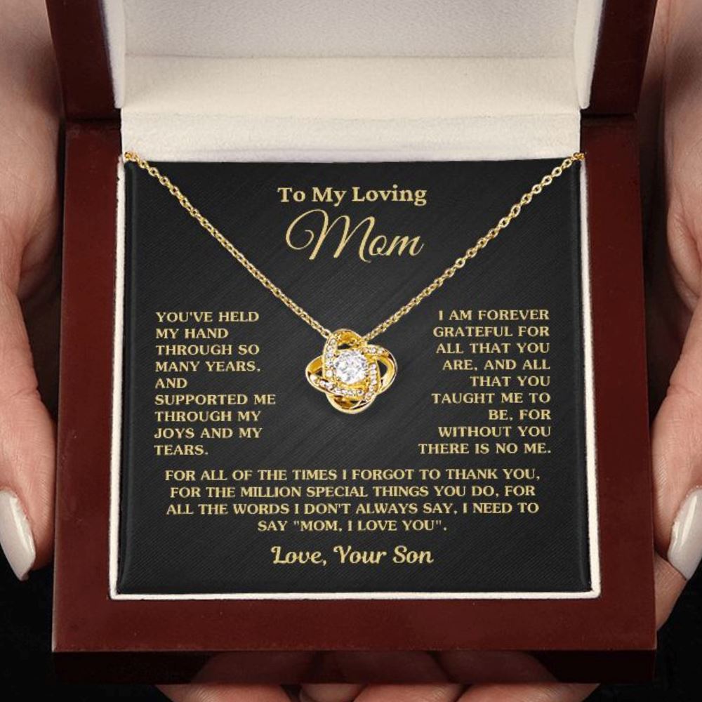 Gift for Mom "Without You There Is No Me" Love Your Son Gold Necklace Jewelry 18K Yellow Gold Finish Mahogany Style Luxury Box (w/LED)