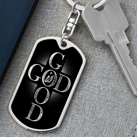 Inspirational "God Is Good" Keychain With Available Custom Engraving Jewelry Dog Tag with Swivel Keychain (Steel) No