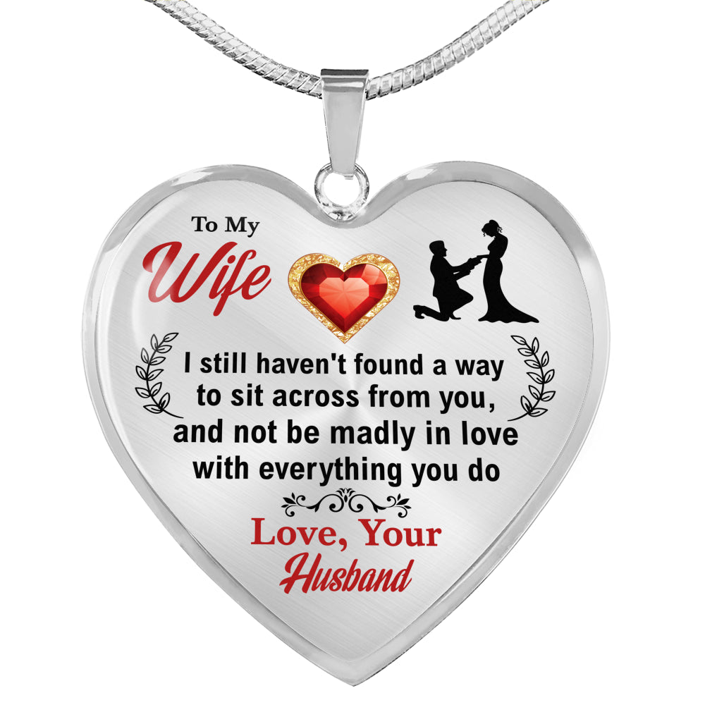 "TO MY WIFE - MADLY IN LOVE WITH EVERYTHING YOU DO" - HEART NECKLACE PENDANT GIFT FOR WIFE Jewelry Luxury Necklace (Silver) No
