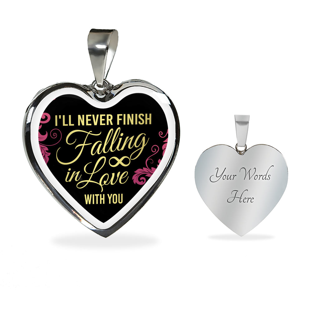 Beautiful "I'll Never Finish Falling In Love With You" Heart Shaped Necklace Jewelry Luxury Necklace (Silver) Yes