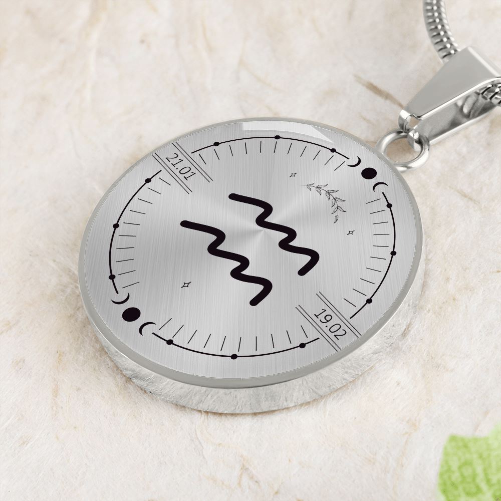 Circle Aquarius Zodiac Necklace Jewelry