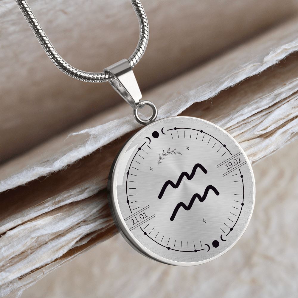Circle Aquarius Zodiac Necklace Jewelry