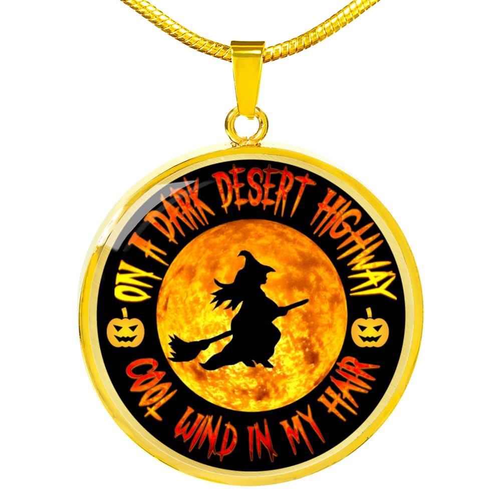 "On A Dark Desert Highway, Cool Wind In My Hair" Halloween Necklace Jewelry Luxury Necklace (Gold) No