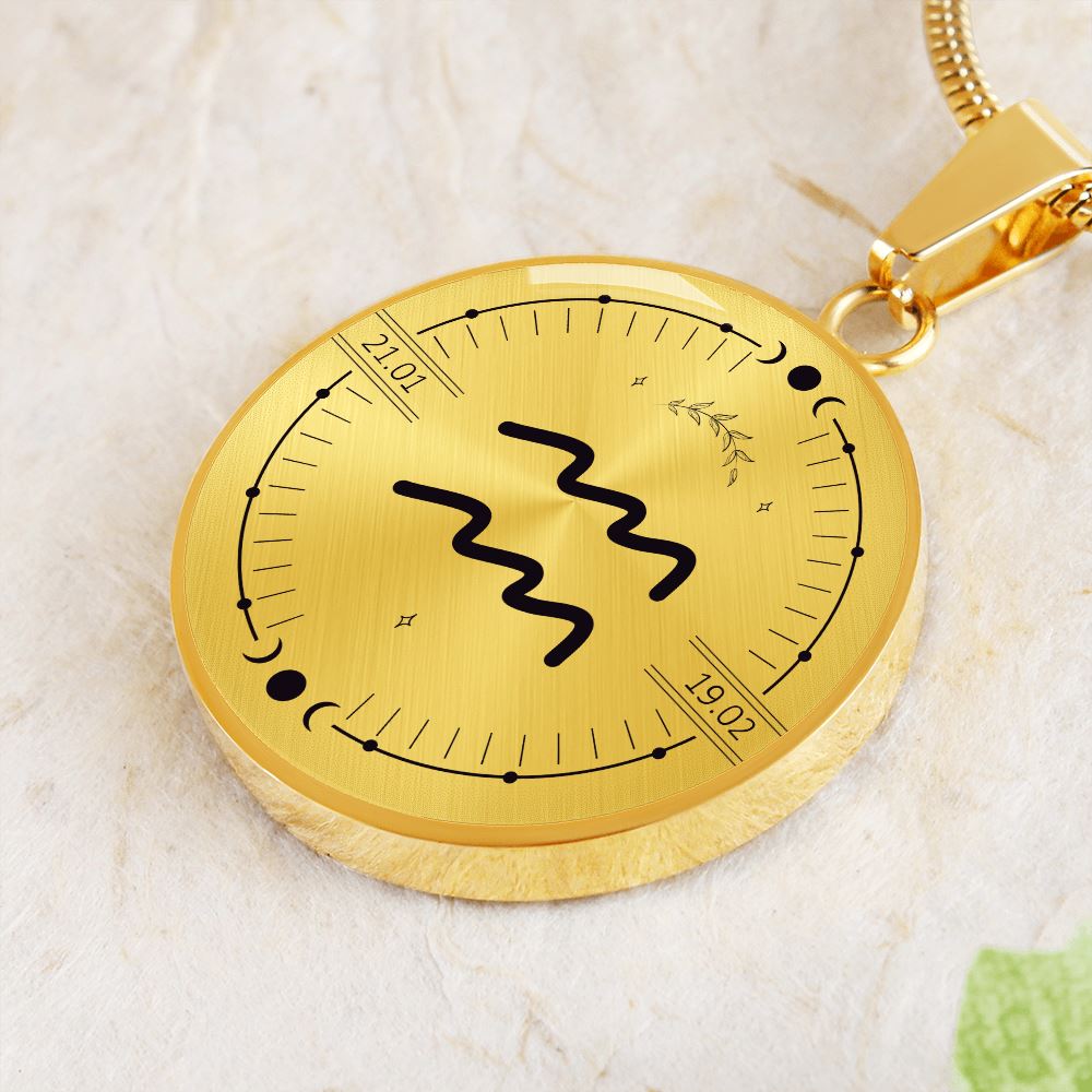 Circle Aquarius Zodiac Necklace Jewelry