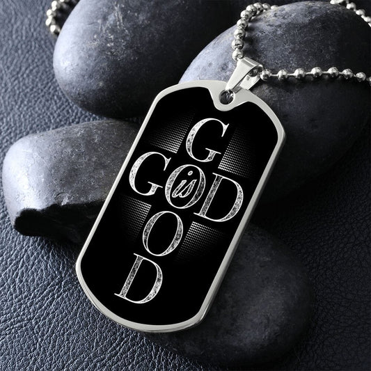 Inspirational "God Is Good" Dog Tag Necklace With Available Custom Engraving Jewelry Military Chain (Silver) No