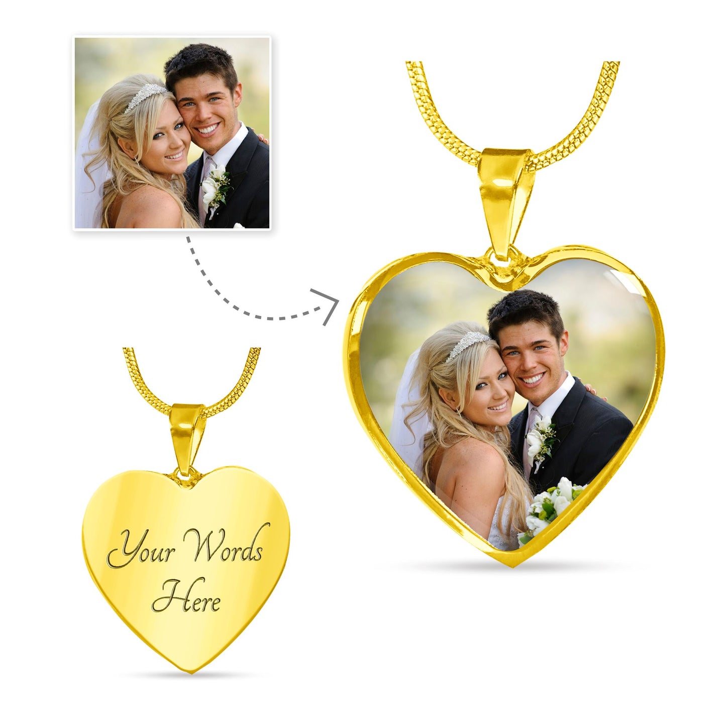 Custom Crafted Heart Shaped Wedding Or Engagement Necklace Jewelry Luxury Necklace (Gold) Yes