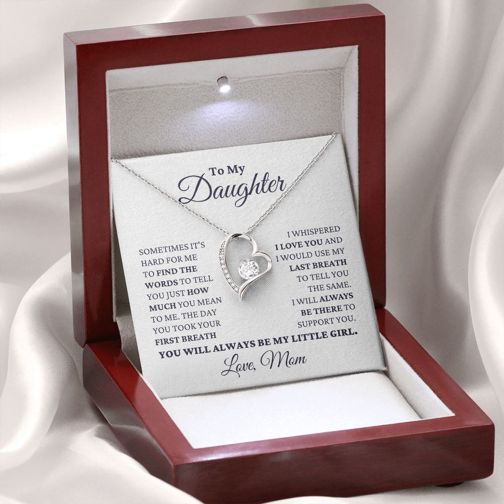 Gift for Daughter Love Mom "My Little Girl" Necklace Jewelry 14k White Gold Finish Luxury Box