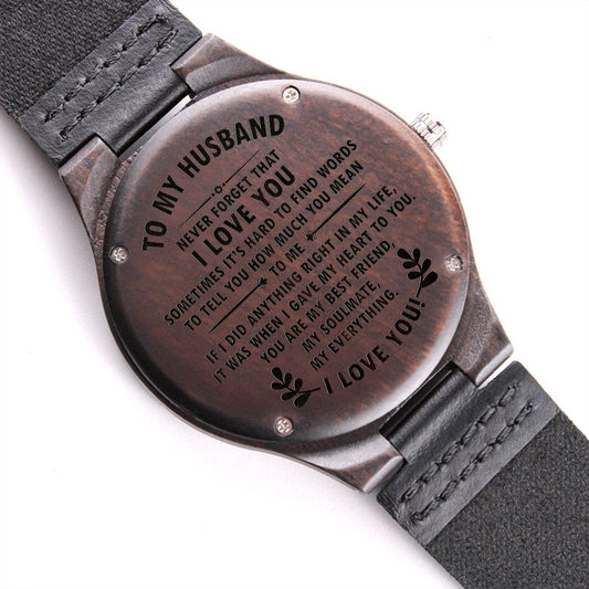 Gift for Husband "Never Forget That I Love You" Wood Watch Watches Standard Box