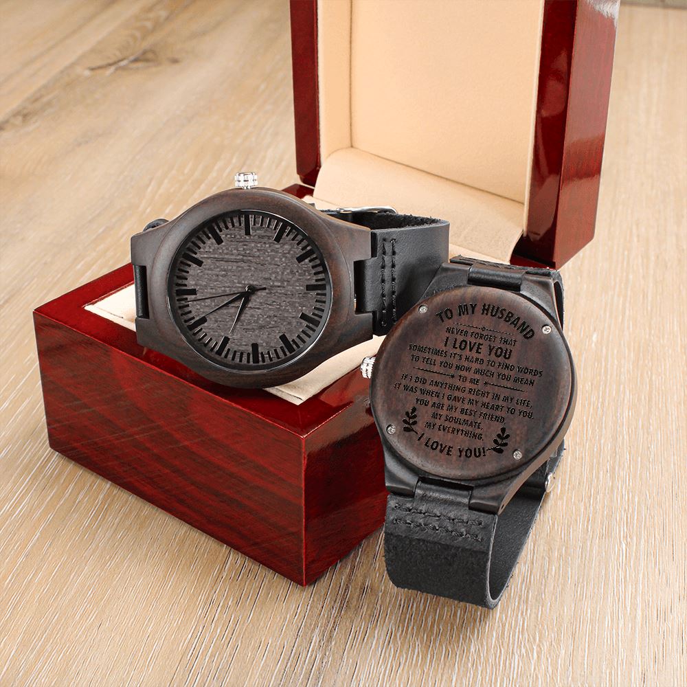 Gift for Husband "Never Forget That I Love You" Wood Watch Watches