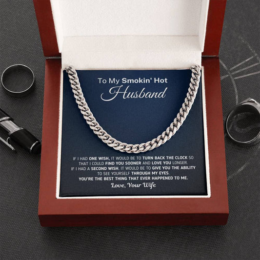 Gift for Husband - If I Had One Wish Necklace Jewelry Cuban Link Chain (Stainless Steel)