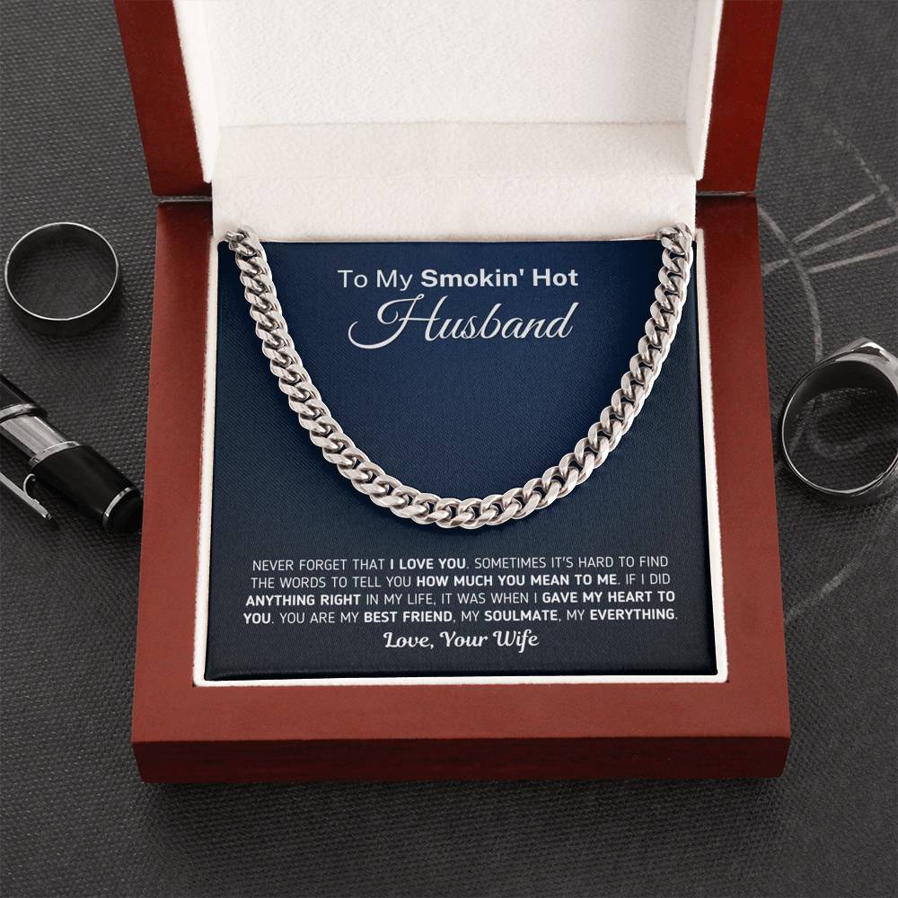 Gift for Husband - Never Forget That I Love You Necklace Jewelry Cuban Link Chain (Stainless Steel)