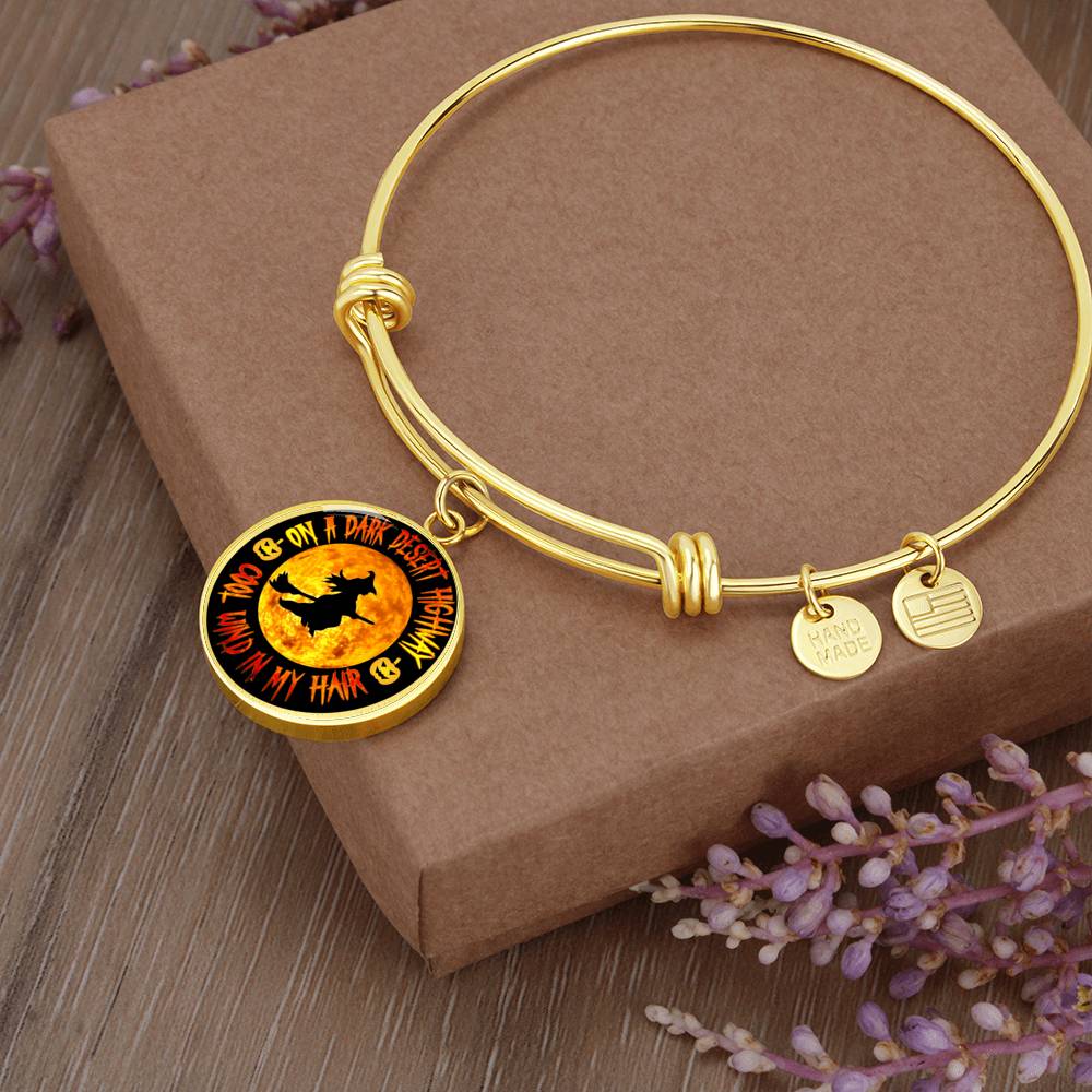 "On A Dark Desert Highway, Cool Wind In My Hair" Halloween Bracelet Jewelry Luxury Bangle (Gold) No