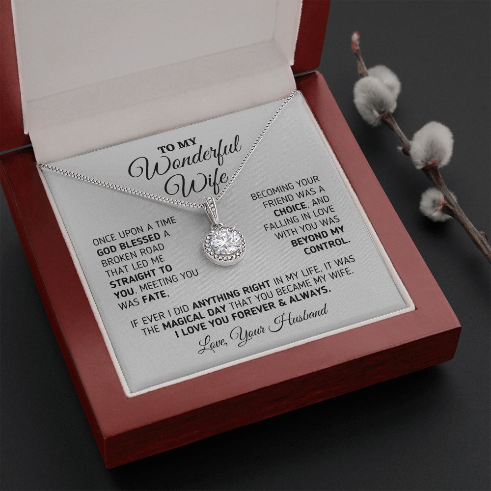 Gift for Wife "The Magical Day" Eternal Necklace Jewelry Mahogany Style Luxury Box (w/LED)
