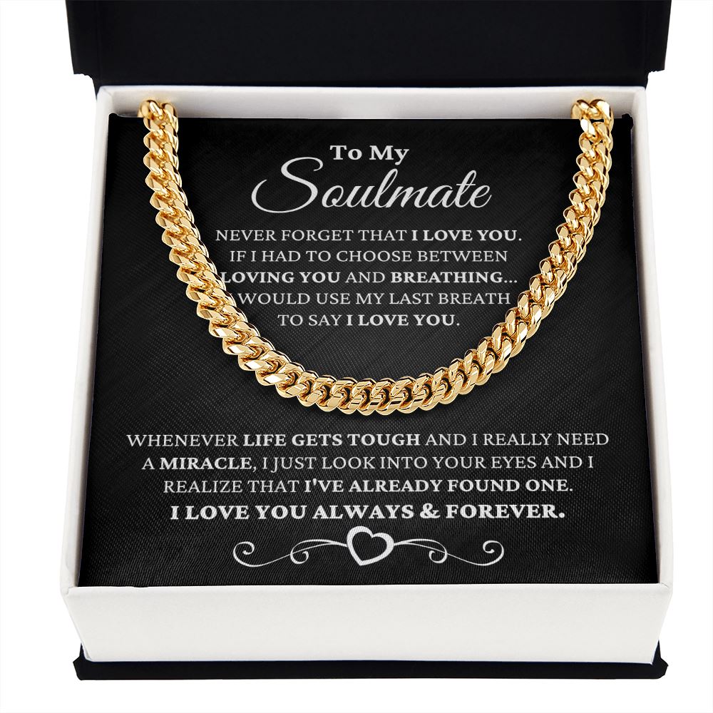 Unique Gift for Soulmate "I Just Look Into Your Eyes" Necklace For Him Jewelry 14K Gold Over Stainless Steel Cuban Link Chain Two Toned Box