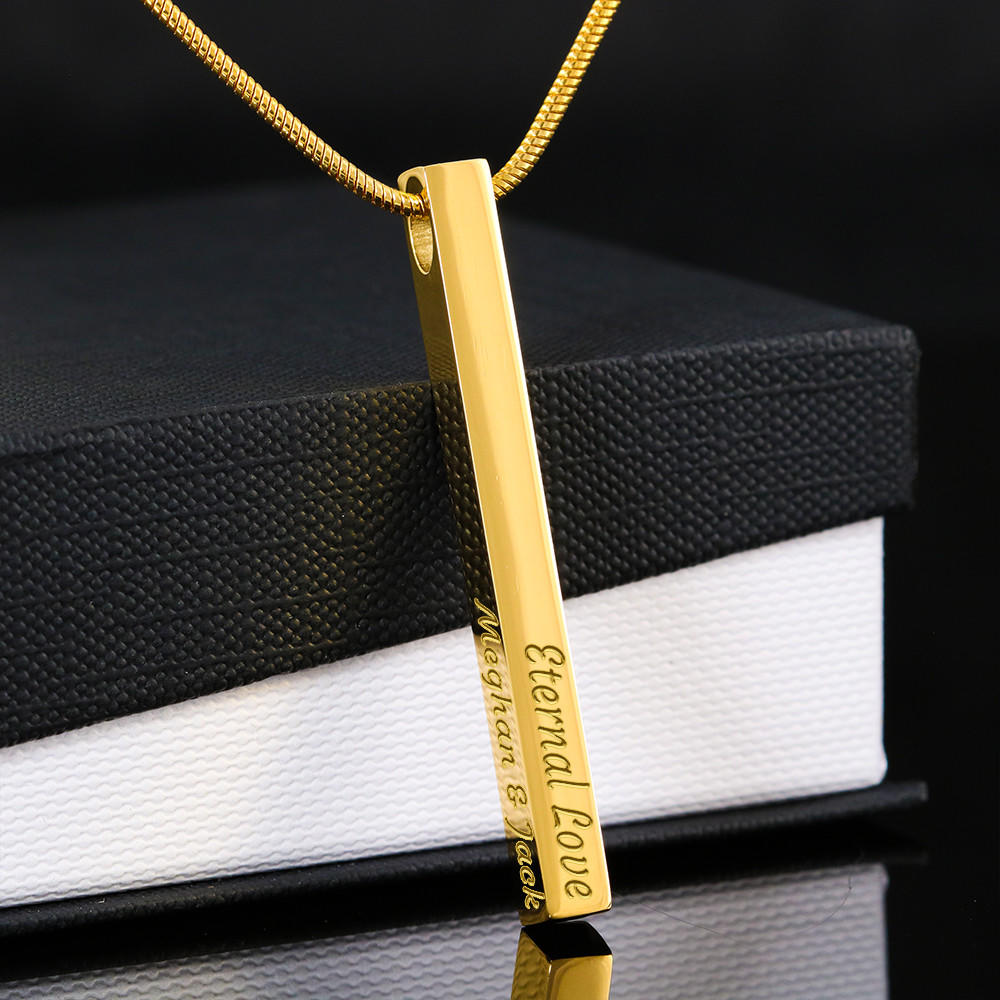 Personalized Engravable Stainless Steel or Gold Vertical Bar Necklace Jewelry