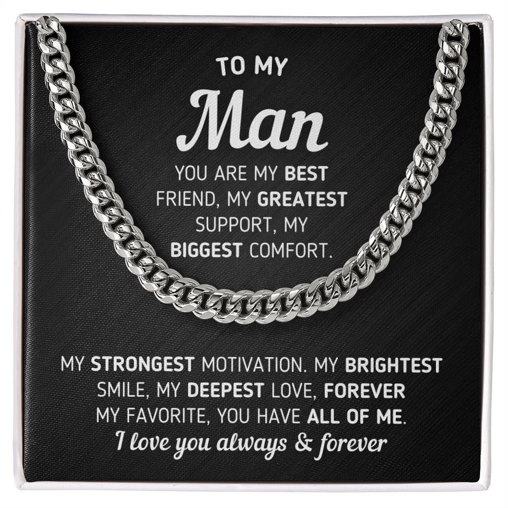 To My Man "You Are My Best Friend" Necklace Jewelry Stainless Steel Cuban Link Chain Two-Toned Gift Box