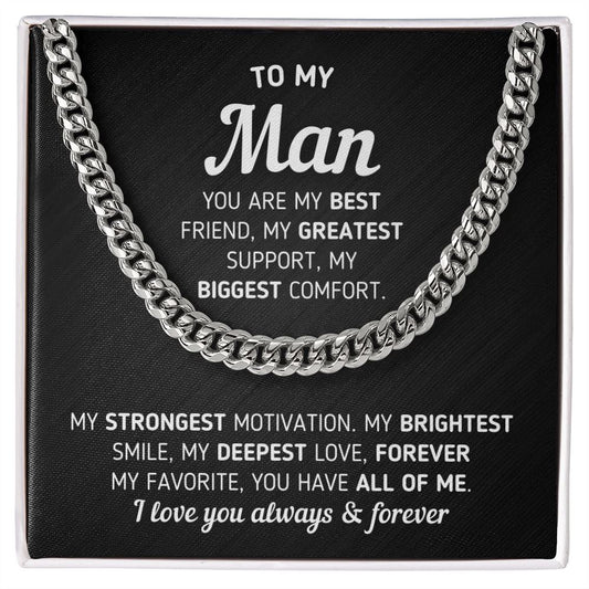 To My Man "You Are My Best Friend" Necklace Jewelry Stainless Steel Cuban Link Chain Two-Toned Gift Box
