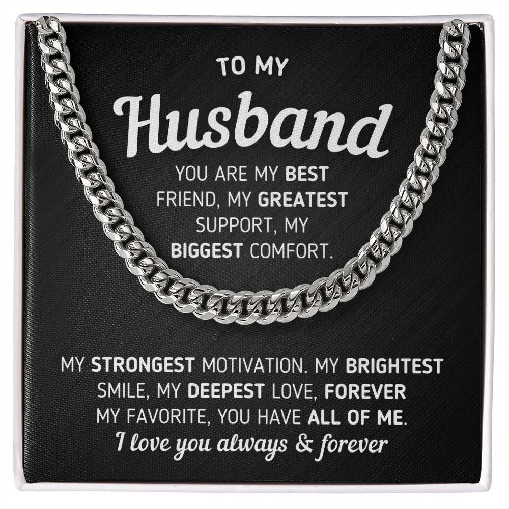 Gift For Husband "You Are My Best Friend" Necklace Jewelry Stainless Steel Cuban Link Chain Two-Toned Gift Box