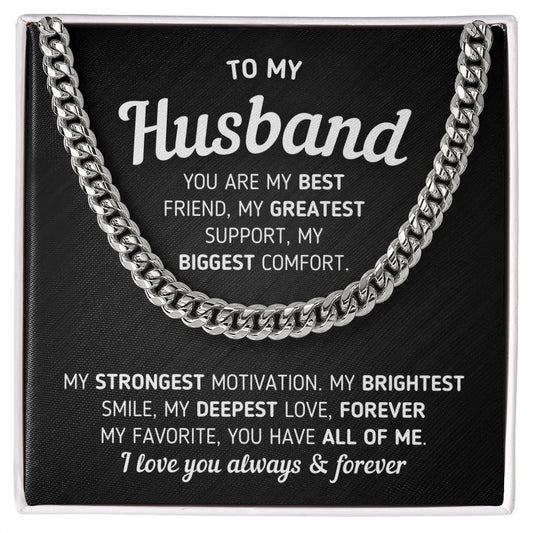 Gift For Husband "You Are My Best Friend" Necklace Jewelry Stainless Steel Cuban Link Chain Two-Toned Gift Box