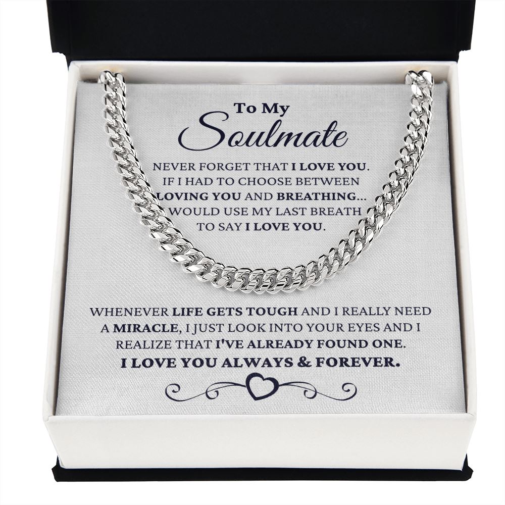 Gift for Soulmate "I Just Look Into Your Eyes" Necklace For Him Jewelry Stainless Steel Cuban Link Chain Two Toned Box