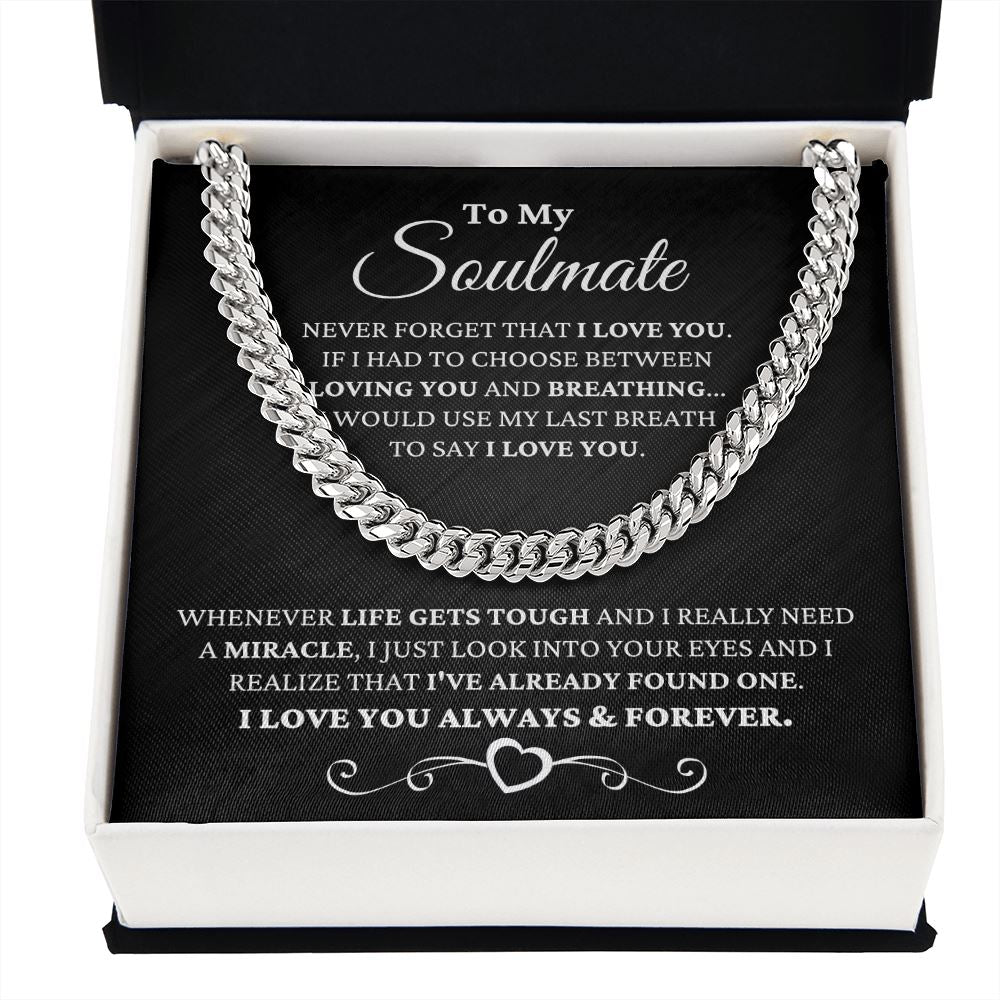 Unique Gift for Soulmate "I Just Look Into Your Eyes" Necklace For Him Jewelry Stainless Steel Cuban Link Chain Two Toned Box