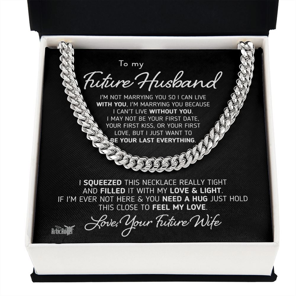 Gift for Future Husband "I Can't Live Without You" Necklace Jewelry Stainless Steel Cuban Link Chain Two Toned Box