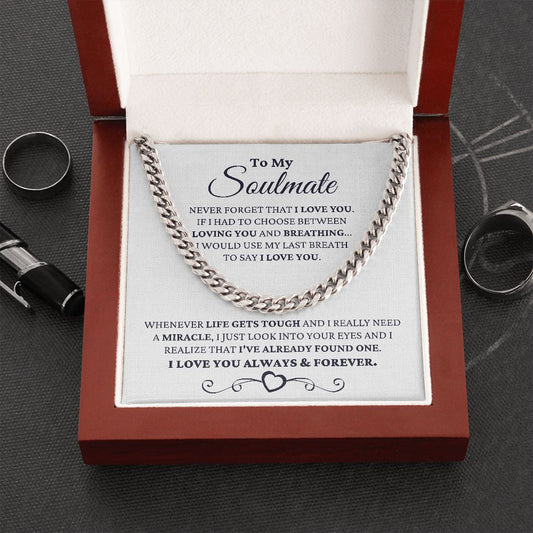 Gift for Soulmate "I Just Look Into Your Eyes" Necklace For Him Jewelry Stainless Steel Cuban Link Chain Mahogany Style Luxury Box (w/LED)
