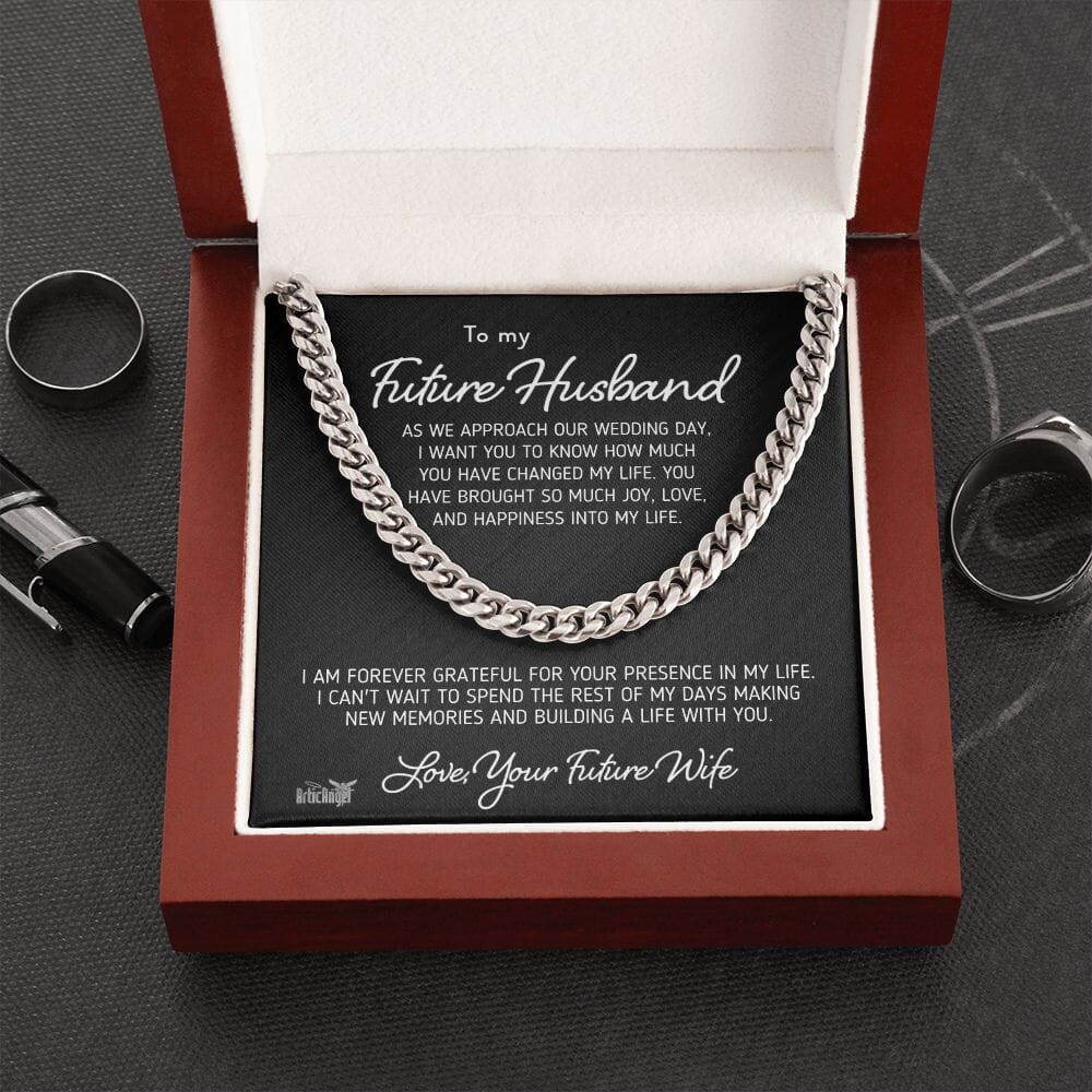 Gift For Future Husband "As We Approach Our Wedding Day" Necklace Jewelry Stainless Steel Mahogany Style Luxury Box (w/LED)