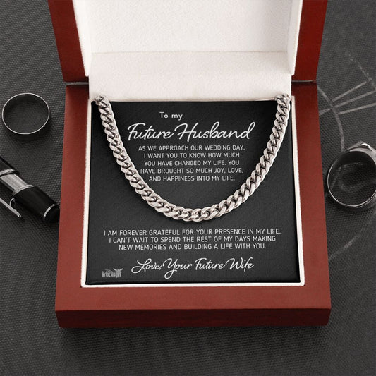 Gift For Future Husband "As We Approach Our Wedding Day" Necklace Jewelry Stainless Steel Mahogany Style Luxury Box (w/LED)