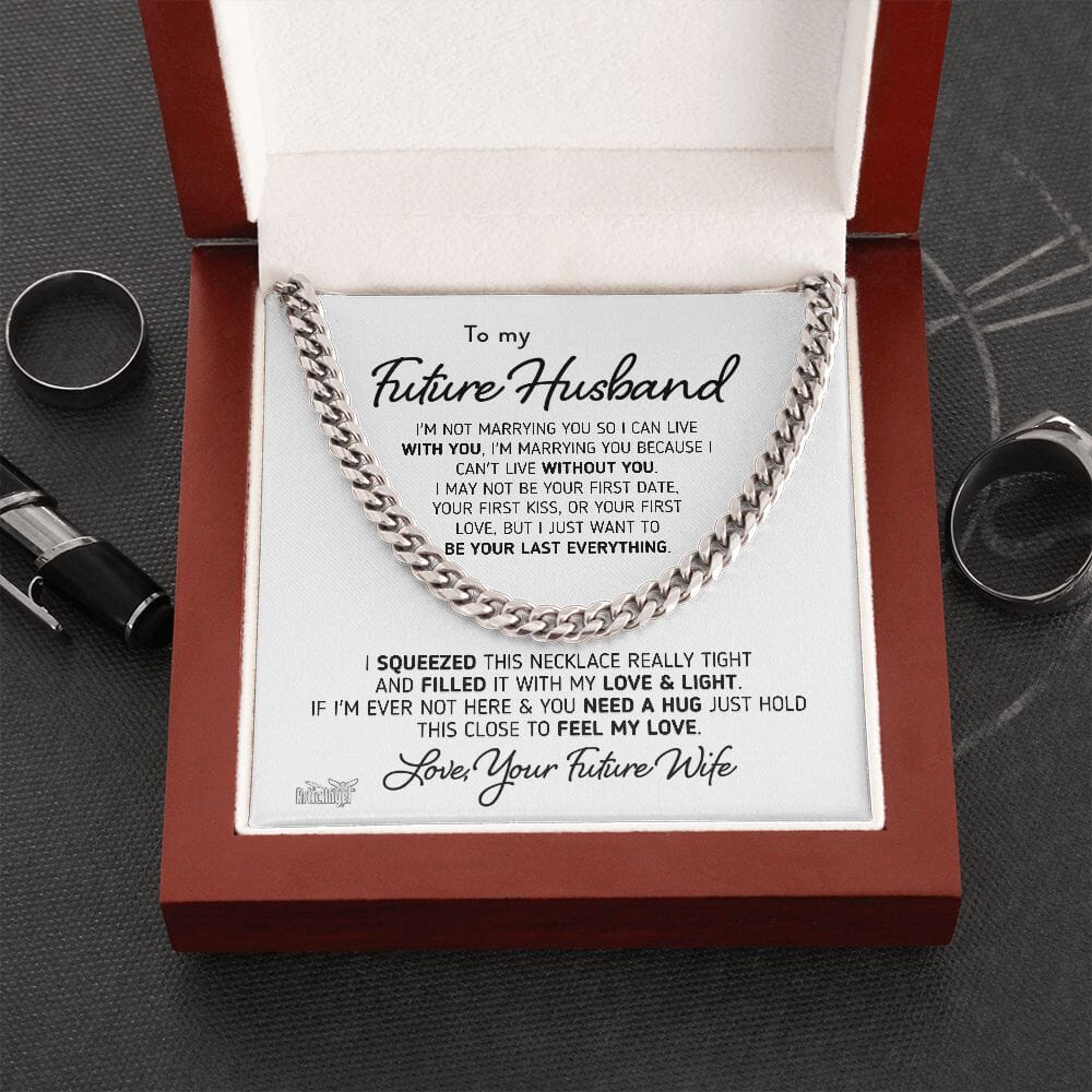 Gift For Husband "Your Last Everything" Necklace Jewelry Stainless Steel Mahogany Style Luxury Box (w/LED)
