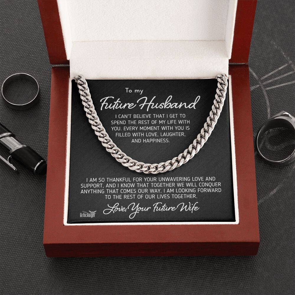 Gift For Future Husband "I Can't Believe I Get To Spend The Rest Of My Life With You" Necklace Jewelry Stainless Steel Mahogany Style Luxury Box (w/LED)