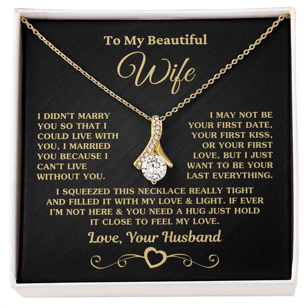 Gift for Wife "I Can't Live Without You" Gold Necklace Jewelry 18K Yellow Gold Finish Two-Toned Gift Box