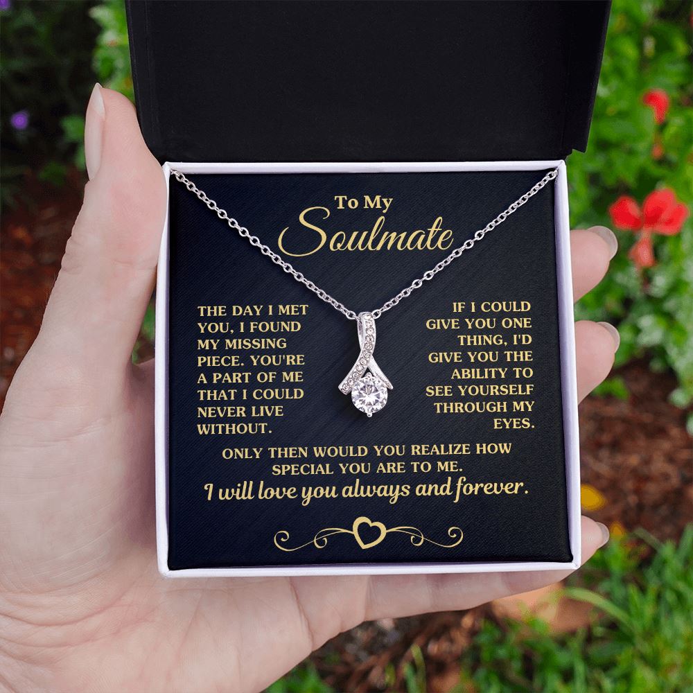 Gift for Soulmate "My Missing Piece" Gold Necklace Jewelry 14K White Gold Finish Two-Toned Gift Box